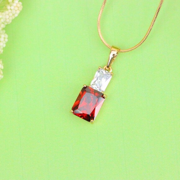 "Bold Red Pendant in Gold-Plated Setting – Luxe Statement Accent, XPPT1809 - Picture 3 of 13